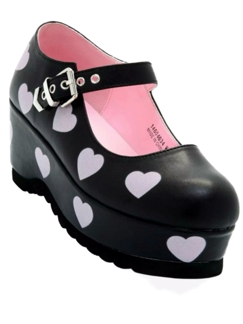 Black with Pink Hearts Platform  #whimsigoth Mary Janes from Hot Topic 8